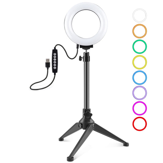 PULUZ 4.7 inch 12cm USB 10 Modes 8 Colors RGBW Dimmable LED Ring Vlogging Photography Video Lights + Desktop Tripod  Mount with Cold Shoe Tripod Ball Head, 4.7 inch RGBW+Tripod Mount