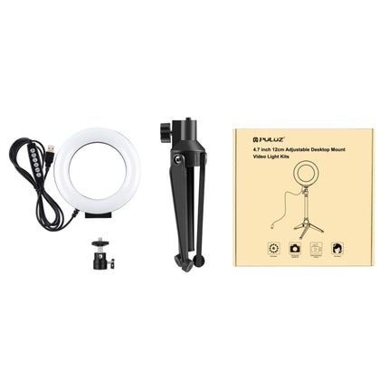PULUZ 4.7 pulgadas 12 cm USB 10 modos 8 colores RGBW regulable LED anillo vlogueo fotografía video luces + soporte para trípode de escritorio con zapata fría trípode cabeza de bola, 4.7 pulgadas RGBW + soporte para trípode