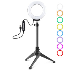 PULUZ 4.7 inch 12cm USB 10 Modes 8 Colors RGBW Dimmable LED Ring Vlogging Photography Video Lights + Desktop Tripod  Mount with Cold Shoe Tripod Ball Head, 4.7 inch RGBW+Tripod Mount