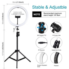 PULUZ 11.8 inch 30cm RGB Light 1.1m Tripod Mount Dimmable LED Ring Vlogging Selfie Photography Video Lights Live Broadcast Kits with Cold Shoe Tripod Ball Head & Phone Clamp, 12 inch RGB+Tripod(UK), 12 inch RGB+Tripod(EU), 11.8 inch RGB+Tripod(US)