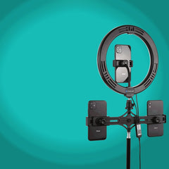 PULUZ 10.2 inch 26cm Curved Surface RGBW LED Ring Light + 1.1m Tripod Mount + Dual Phone Brackets Horizontal Holder + Vlogging Video Light  Live Broadcast Kits with Remote Control & Phone Clamp