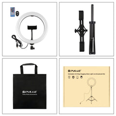 PULUZ 10.2 inch 26cm RGBW Light + 1.65m Tripod Mount + Dual Phone Bracket Curved Surface USB RGBW Dimmable LED Ring Selfie Beauty Vlogging Video Light Live Broadcast Kits with Cold Shoe Tripod Ball Head & Phone Clamp & Remote Control