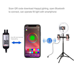 PULUZ 10.2 inch 26cm RGBW Light + 1.65m Tripod Mount + Dual Phone Bracket Curved Surface USB RGBW Dimmable LED Ring Selfie Beauty Vlogging Video Light Live Broadcast Kits with Cold Shoe Tripod Ball Head & Phone Clamp & Remote Control