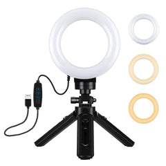 PULUZ 4.7 inch 12cm USB 3 Modes Dimmable LED Ring Vlogging Photography Video Lights + Pocket Tripod Mount Kit with Cold Shoe Tripod Ball Head, 4.7 inch Light+Pocket Tripod