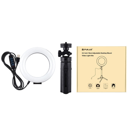 PULUZ 6.2 pulgadas 16 cm USB 3 modos regulables LED anillo vlogging fotografía video luces + kit de montaje de trípode de bolsillo con zapata fría trípode cabeza de bola, 6.2 pulgadas luz + trípode de bolsillo