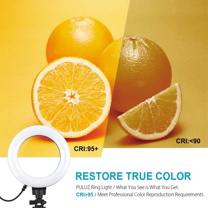 PULUZ 6.2 pulgadas 16 cm USB 3 modos regulables LED anillo vlogging fotografía video luces + kit de montaje de trípode de bolsillo con zapata fría trípode cabeza de bola, 6.2 pulgadas luz + trípode de bolsillo