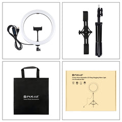 PULUZ 11.8 inch 30cm Light + 1.1m Tripod Mount + Dual Phone Brackets Curved Surface USB 3 Modes Dimmable Dual Color Temperature LED Ring Vlogging Video Light Live Broadcast Kits with Phone Clamp, 11.8 inch+1.1m Tripod+Dual Bracket