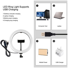 PULUZ 10.2 inch 26cm Ring Light + 1.1m Tripod Mount USB 3 Modes Dimmable Dual Color Temperature LED Curved Diffuse Light Vlogging Selfie Photography Video Lights with Phone Clamp & Selfie Remote Control, 10.2 inch+1.1m Tripod