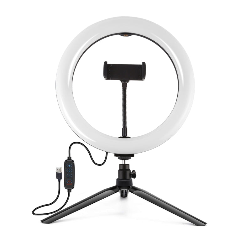 PULUZ 10.2 inch 26cm Selfie Beauty Light + Desktop Tripod Mount USB 3 Modes Dimmable LED Ring Vlogging Selfie Photography Video Lights with Cold Shoe Tripod Ball Head & Phone Clamp, Tripod Mount + 10.2 inch