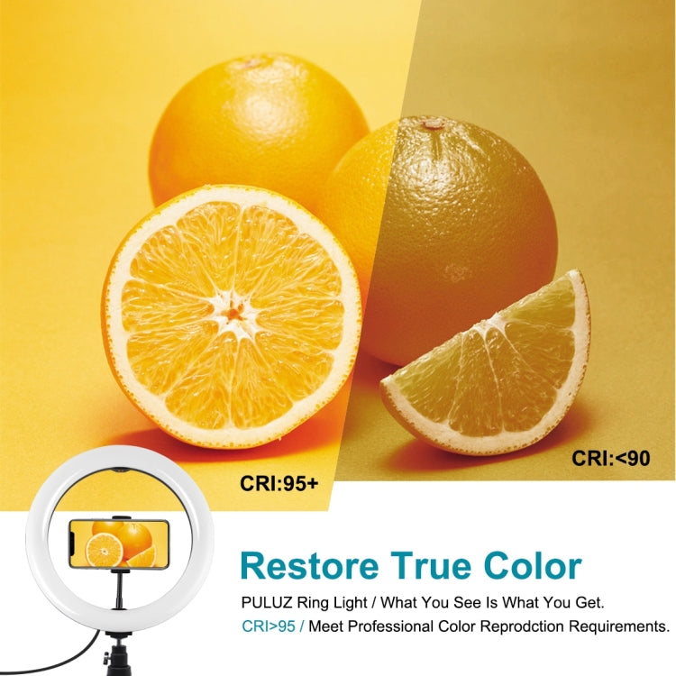 PULUZ 10.2 inch 26cm Selfie Beauty Light + Desktop Tripod Mount USB 3 Modes Dimmable LED Ring Vlogging Selfie Photography Video Lights with Cold Shoe Tripod Ball Head & Phone Clamp, Tripod Mount + 10.2 inch