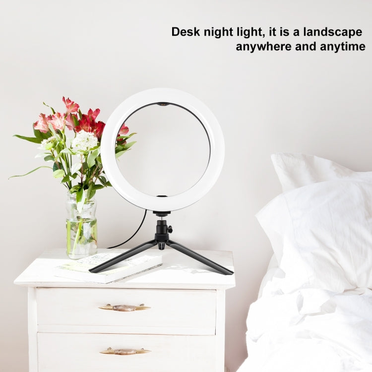 PULUZ 10.2 inch 26cm Selfie Beauty Light + Desktop Tripod Mount USB 3 Modes Dimmable LED Ring Vlogging Selfie Photography Video Lights with Cold Shoe Tripod Ball Head & Phone Clamp, Tripod Mount + 10.2 inch