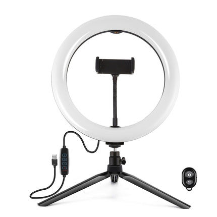 PULUZ 10,2 Zoll 26 cm Licht + Tischstativhalterung USB 3 Modi Dimmbar Zweifarbtemperatur LED Gebogener diffuser Lichtring Vlogging Selfie Fotografie Videoleuchten mit Telefonklemme, 10,2 Zoll + Tischstativ, 10,2 Zoll Gebogen + Stativ