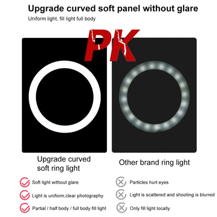 PULUZ 10,2 Zoll 26 cm Licht + Tischstativhalterung USB 3 Modi Dimmbar Zweifarbtemperatur LED Gebogener diffuser Lichtring Vlogging Selfie Fotografie Videoleuchten mit Telefonklemme, 10,2 Zoll + Tischstativ, 10,2 Zoll Gebogen + Stativ