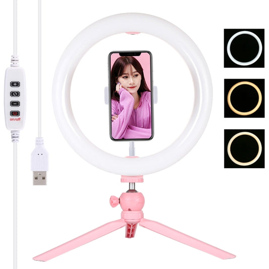 PULUZ 10,2 Zoll 26 cm Licht + Tischstativhalterung USB 3 Modi Dimmbar Zweifarbtemperatur LED Gebogener diffuser Lichtring Vlogging Selfie Fotografie Videoleuchten mit Telefonklemme, 10,2 Zoll + Tischstativ, 10,2 Zoll Gebogen + Stativ