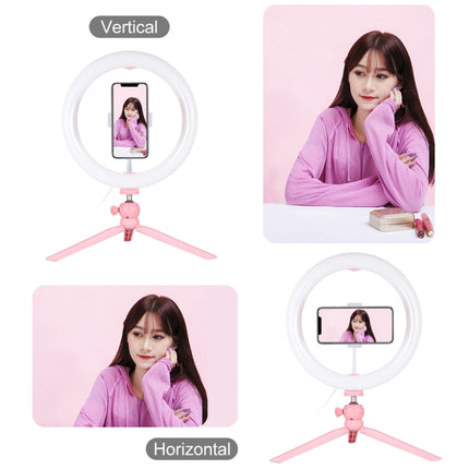 PULUZ 10.2 inch 26cm Light + Desktop Tripod Mount USB 3 Modes Dimmable Dual Color Temperature LED Curved Diffuse Light Ring Vlogging Selfie Photography Video Lights with Phone Clamp