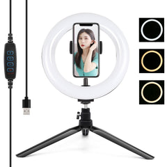 PULUZ 7,9 Zoll 20 cm Licht + Tischstativhalterung USB 3 Modi Dimmbar Zweifarbtemperatur LED Gebogener Lichtring Vlogging Selfie Beauty-Fotografie Videoleuchten mit Telefonklemme, 7,9 Zoll + Tischstativ, 7,9 Zoll + Stativ