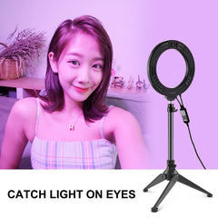 PULUZ 6.2 pulgadas 16 cm RGBW Luz + Soporte para trípode de escritorio + Anillo LED regulable USB Vlogging Fotografía Video Luces con zapata fría Trípode Cabezal de bola y control remoto, Soporte para trípode + 6.2 pulgadas RGBW / Control remoto