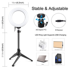 PULUZ 6.2 pulgadas 16 cm RGBW Luz + Soporte para trípode de escritorio + Anillo LED regulable USB Vlogging Fotografía Video Luces con zapata fría Trípode Cabezal de bola y control remoto, Soporte para trípode + 6.2 pulgadas RGBW / Control remoto