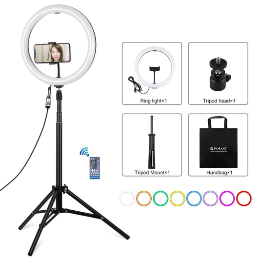 PULUZ 11.8 inch 30cm RGBW Light + 1.65m Mount Curved Surface RGBW Dimmable LED Ring Selfie Vlogging Light  Live Broadcast Kits with Cold Shoe Tripod Adapter & Phone Clamp & Remote Control, 11.8 inch RGBW+1.65m Tripod