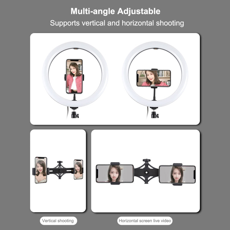 PULUZ 11.8 inch 30cm RGBW Light + 1.65m Mount + Dual Phone Brackets Curved Surface RGBW Dimmable LED Ring Selfie Vlogging Light  Live Broadcast Kits with Cold Shoe Tripod Adapter & Phone Clamp & Remote Control, 11.8 inch RGBW+1.65m Tripod+Dual Bracket