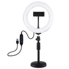 PULUZ 7.9 inch 20cm Light+ Round Base Desktop Holder USB 3 Modes Dimmable Dual Color Temperature LED Curved Light Ring Vlogging Selfie Photography Video Lights with Phone Clamp, 7.9 inch+Desktop Mount