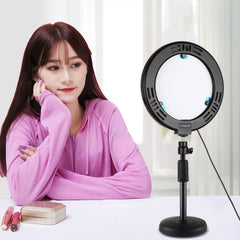 PULUZ 7.9 inch 20cm Mirror Light + Round Base Desktop Mount 3 Modes Dimmable Dual Color Temperature LED Curved Light Ring Vlogging Selfie Photography Video Lights with Phone Clamp, 7.9 inch+Desktop Mount+Mirror