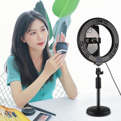 PULUZ 7.9 inch 20cm Mirror Light + Round Base Desktop Mount 3 Modes Dimmable Dual Color Temperature LED Curved Light Ring Vlogging Selfie Photography Video Lights with Phone Clamp, 7.9 inch+Desktop Mount+Mirror