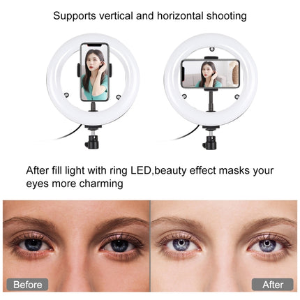 PULUZ 7.9 inch 20cm Mirror Light + Round Base Desktop Mount 3 Modes Dimmable Dual Color Temperature LED Curved Light Ring Vlogging Selfie Photography Video Lights with Phone Clamp