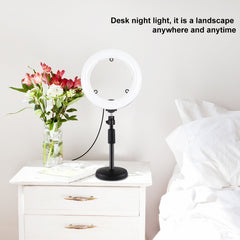 PULUZ 7.9 inch 20cm Mirror Light + Round Base Desktop Mount 3 Modes Dimmable Dual Color Temperature LED Curved Light Ring Vlogging Selfie Photography Video Lights with Phone Clamp, 7.9 inch+Desktop Mount+Mirror