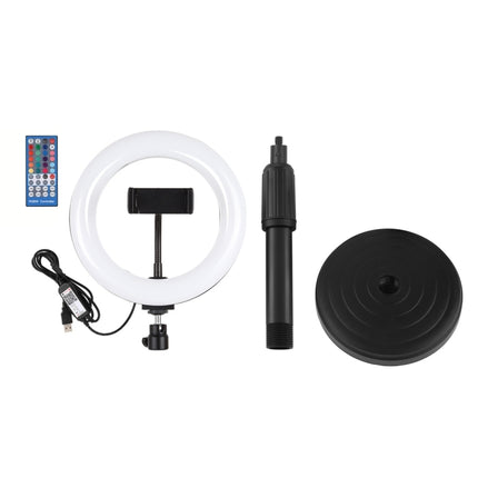 PULUZ 7.9 inch 20cm RGBW Light + Round Base Desktop Mount Dimmable LED Dual Color Temperature LED Curved Light Ring Vlogging Selfie Photography Video Lights with Phone Clamp