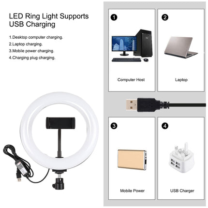 PULUZ 7.9 inch 20cm RGBW Light + Round Base Desktop Mount Dimmable LED Dual Color Temperature LED Curved Light Ring Vlogging Selfie Photography Video Lights with Phone Clamp