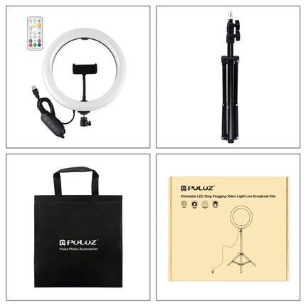 PULUZ 10.2 inch 26cm Marquee LED RGBWW Selfie Beauty Light  + 1.1m Tripod Mount 168 LED Dual-color Temperature Dimmable Ring Vlogging Photography Video Lights with Cold Shoe Tripod Ball Head & Remote Control & Phone Clamp