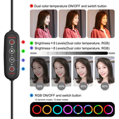 PULUZ 10.2 inch 26cm Marquee LED RGBWW Selfie Beauty Light  + 1.1m Tripod Mount 168 LED Dual-color Temperature Dimmable Ring Vlogging Photography Video Lights with Cold Shoe Tripod Ball Head & Remote Control & Phone Clamp, 10 inch RGBWW + 1.1m Mount