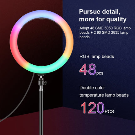 PULUZ 10.2 inch 26cm Marquee LED RGBWW Selfie Beauty Light  + 1.1m Tripod Mount 168 LED Dual-color Temperature Dimmable Ring Vlogging Photography Video Lights with Cold Shoe Tripod Ball Head & Remote Control & Phone Clamp