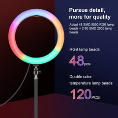 PULUZ 10.2 inch 26cm Marquee LED RGBWW Selfie Beauty Light  + 1.1m Tripod Mount 168 LED Dual-color Temperature Dimmable Ring Vlogging Photography Video Lights with Cold Shoe Tripod Ball Head & Remote Control & Phone Clamp, 10 inch RGBWW + 1.1m Mount