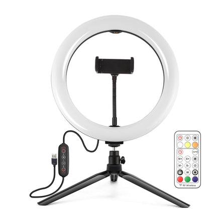 PULUZ 10.2 inch 26cm Marquee LED RGBWW Selfie Beauty Light + Desktop Tripod Mount 168 LED Dual-color Temperature Dimmable Ring Vlogging Photography Video Lights with Cold Shoe Tripod Ball Head & Remote Control & Phone Clamp