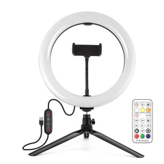 PULUZ 10.2 inch 26cm Marquee LED RGBWW Selfie Beauty Light + Desktop Tripod Mount 168 LED Dual-color Temperature Dimmable Ring Vlogging Photography Video Lights with Cold Shoe Tripod Ball Head & Remote Control & Phone Clamp, 10.2 inch RGBWW+Desktop Mount