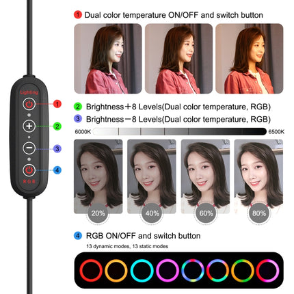 PULUZ 10.2 inch 26cm Marquee LED RGBWW Selfie Beauty Light + Desktop Tripod Mount 168 LED Dual-color Temperature Dimmable Ring Vlogging Photography Video Lights with Cold Shoe Tripod Ball Head & Remote Control & Phone Clamp