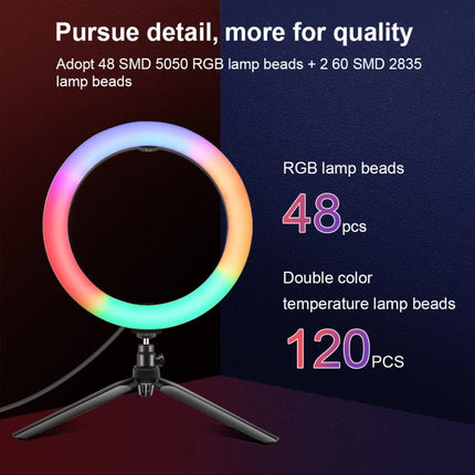 PULUZ 10.2 inch 26cm Marquee LED RGBWW Selfie Beauty Light + Desktop Tripod Mount 168 LED Dual-color Temperature Dimmable Ring Vlogging Photography Video Lights with Cold Shoe Tripod Ball Head & Remote Control & Phone Clamp