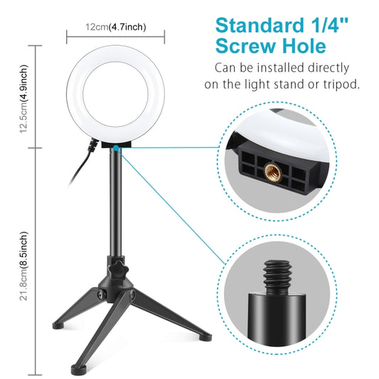 PULUZ 4.7 inch 12cm Ring Light + Desktop Tripod Selfie Stick Mount USB White Light LED Ring Selfie Beauty Vlogging Photography Video Lights Kits