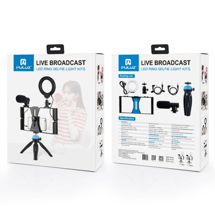 PULUZ 4 in 1 Vlogging Live Broadcast Smartphone Video Rig + 4.7 inch 12cm RGBW Ring LED Selfie Light + Microphone + Pocket Tripod Mount Kits with Cold Shoe Tripod Head, 4-in-1, 4-in-1 RGBW Ring LED