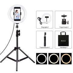 PULUZ 7.9 inch 20cm Light+ 1.1m Tripod Mount USB 3 Modes Dimmable Dual Color Temperature LED Curved Light Ring Vlogging Selfie Photography Video Lights with Phone Clamp, 7.9 inch Light+ 1.1m Tripod