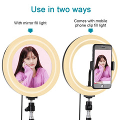 PULUZ 7.9 inch 20cm Mirror Light+ 1.1m Tripod Mount USB 3 Modes Dimmable Dual Color Temperature LED Curved Light Ring Vlogging Selfie Photography Video Lights with Mirror & Phone Clamp, 7.9 inch Mirror Light + 1.1m Mount