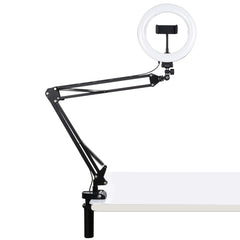 PULUZ 7.9 inch 20cm Ring Curved Light + Desktop Arm Stand USB 3 Modes Dimmable Dual Color Temperature LED Vlogging Selfie Photography Video Lights with Phone Clamp, 7.9 inch+Arm Stand