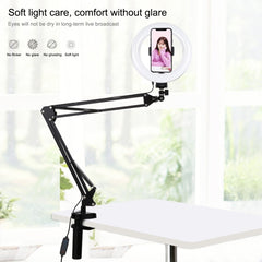 PULUZ 7.9 inch 20cm Ring Curved Light + Desktop Arm Stand USB 3 Modes Dimmable Dual Color Temperature LED Vlogging Selfie Photography Video Lights with Phone Clamp, 7.9 inch+Arm Stand