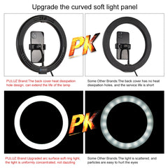 PULUZ 7.9 inch 20cm Ring Curved Light + Desktop Arm Stand USB 3 Modes Dimmable Dual Color Temperature LED Vlogging Selfie Photography Video Lights with Phone Clamp, 7.9 inch+Arm Stand