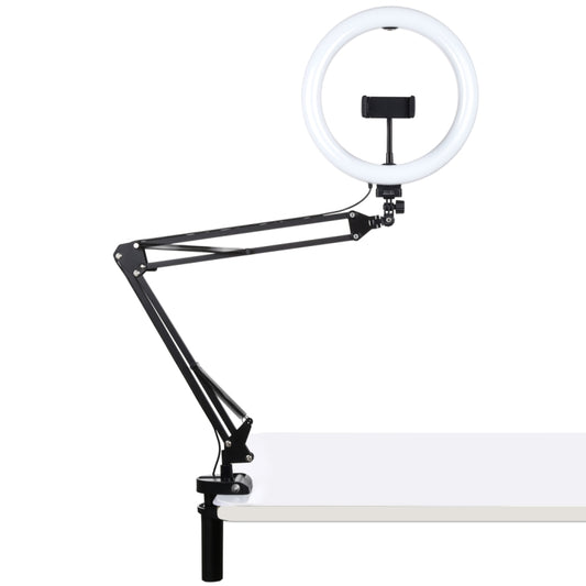 PULUZ 10.2 inch 26cm Ring Curved Light + Desktop Arm Stand USB 3 Modes Dimmable Dual Color Temperature LED Vlogging Selfie Photography Video Lights with Phone Clamp, 10.2 inch+Arm Stand