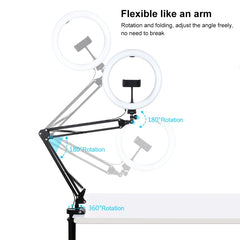 PULUZ 10.2 inch 26cm Ring Curved Light + Desktop Arm Stand USB 3 Modes Dimmable Dual Color Temperature LED Vlogging Selfie Photography Video Lights with Phone Clamp, 10.2 inch+Arm Stand