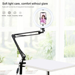 PULUZ 10.2 inch 26cm Ring Curved Light + Desktop Arm Stand USB 3 Modes Dimmable Dual Color Temperature LED Vlogging Selfie Photography Video Lights with Phone Clamp, 10.2 inch+Arm Stand