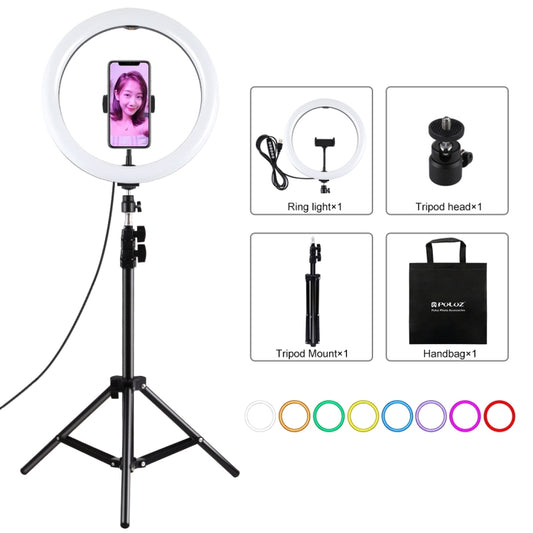 PULUZ 11.8 inch 30cm Light + 1.1m Tripod Mount Curved Surface RGBW Dimmable LED Ring Vlogging Photography Video Lights Live Broadcast Kits with Tripod Ball Head & Phone Clamp, 11.8 inch + 1.1m Tripod